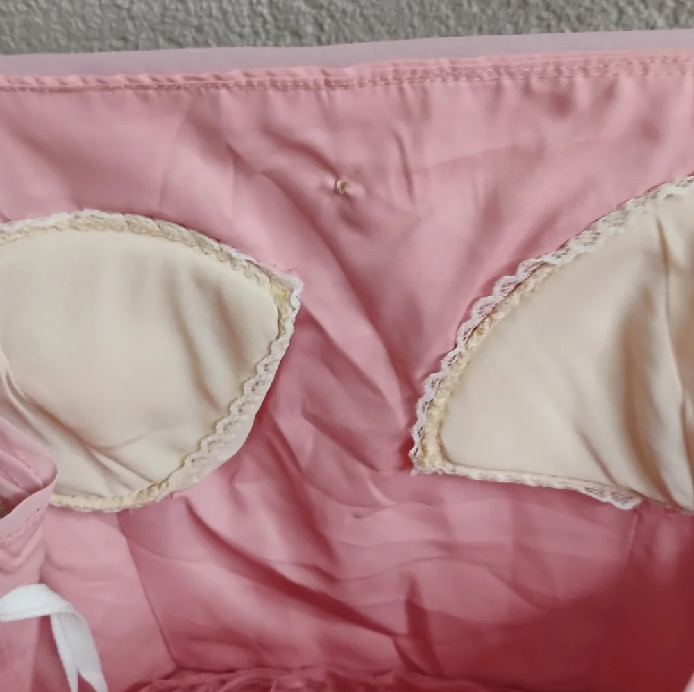 Vintage 1970s Coquette Spaghetti Strap Lace Ribbon Maxi Dress - Picture 5 of 7